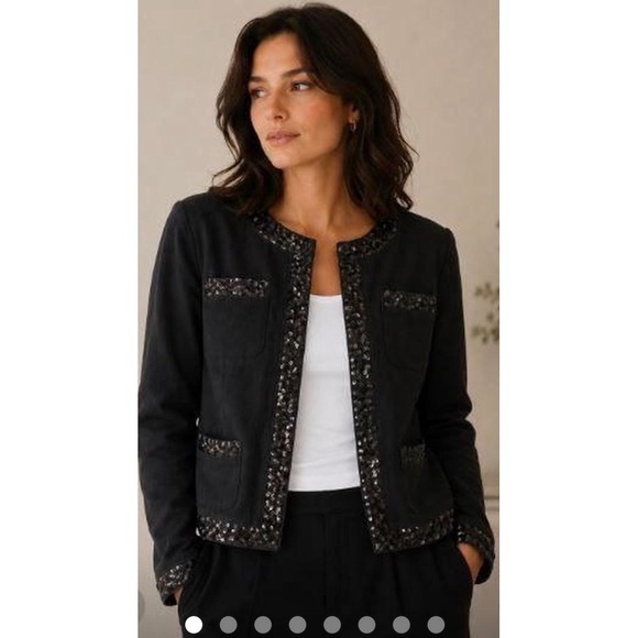 Dkny Jackets & Blazers - DKNY Womens Black Beaded Open Front Cropped Jacket Size 4 Pink Gold Accents
